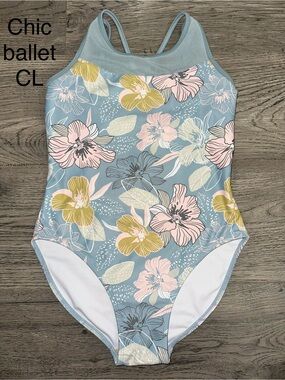 chic Light Blue Floral One-Piece Dance Costume